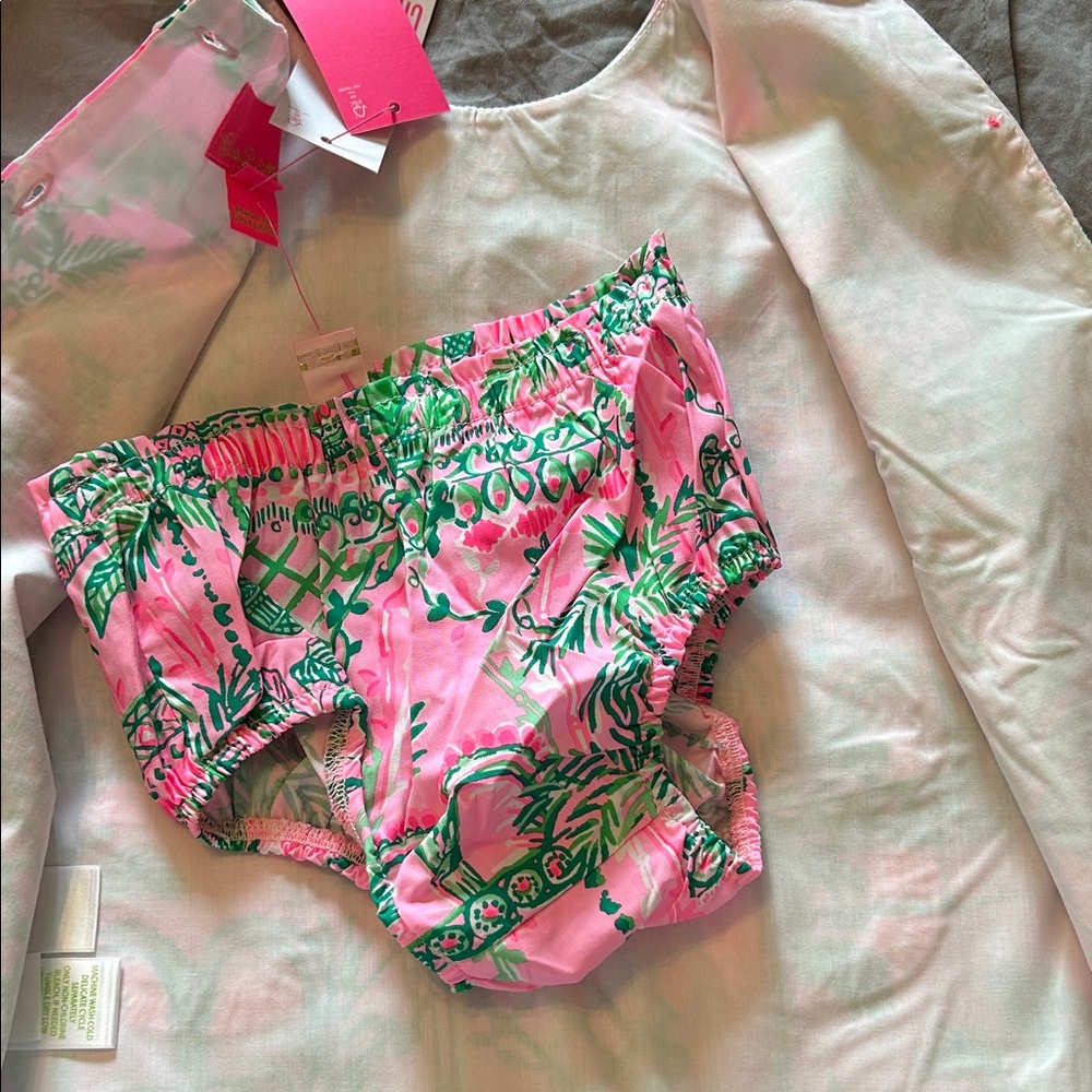 NWT Lilly Pulitzer Pink & Green Tropical Shift Dress with Lace Trim - Picture 4 of 4